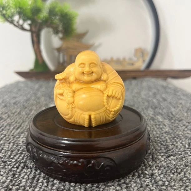 黄杨木一团和气弥勒手把弥勒木雕工艺品