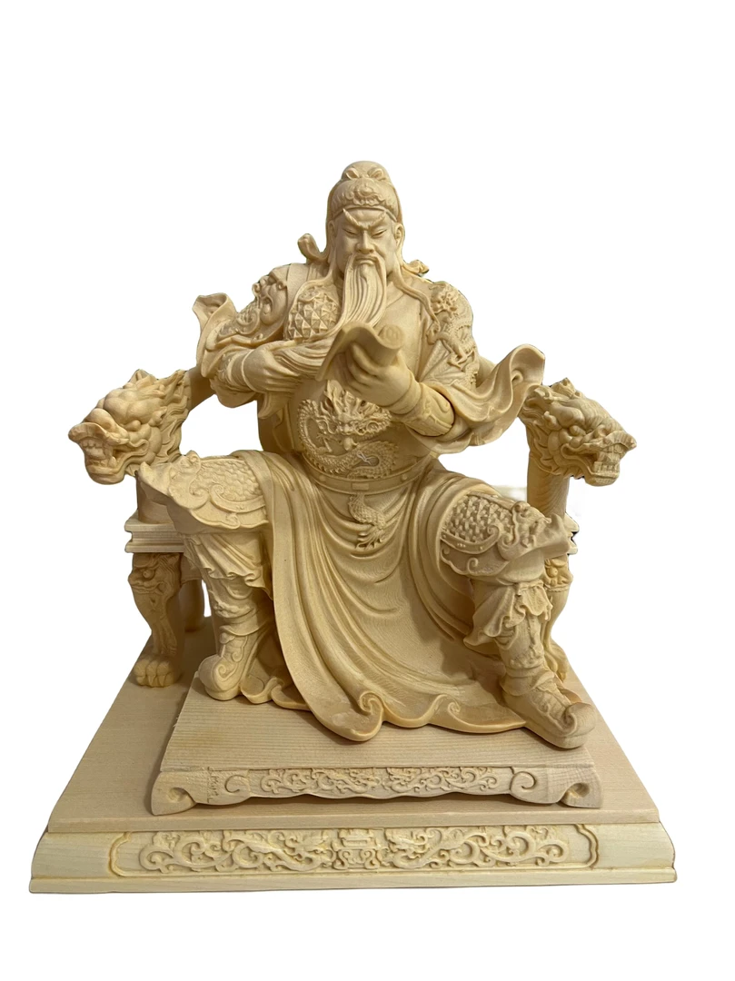 桧木坐款关公实木关公木雕工艺品摆件21/18/14