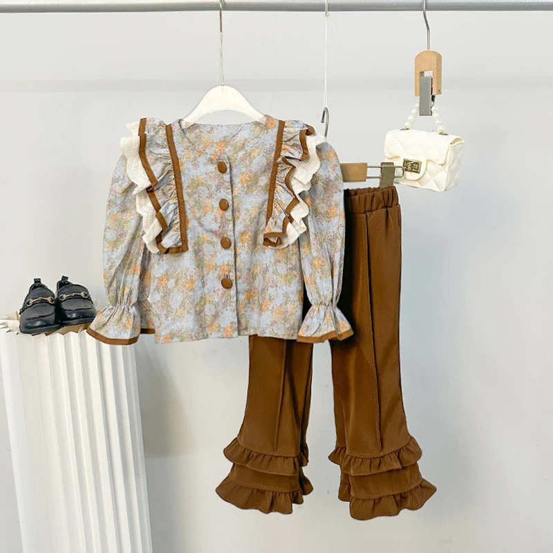 儿童2024童装碎花女童洋气夏季时尚泡泡袖女宝甜美荷叶边复古秋季