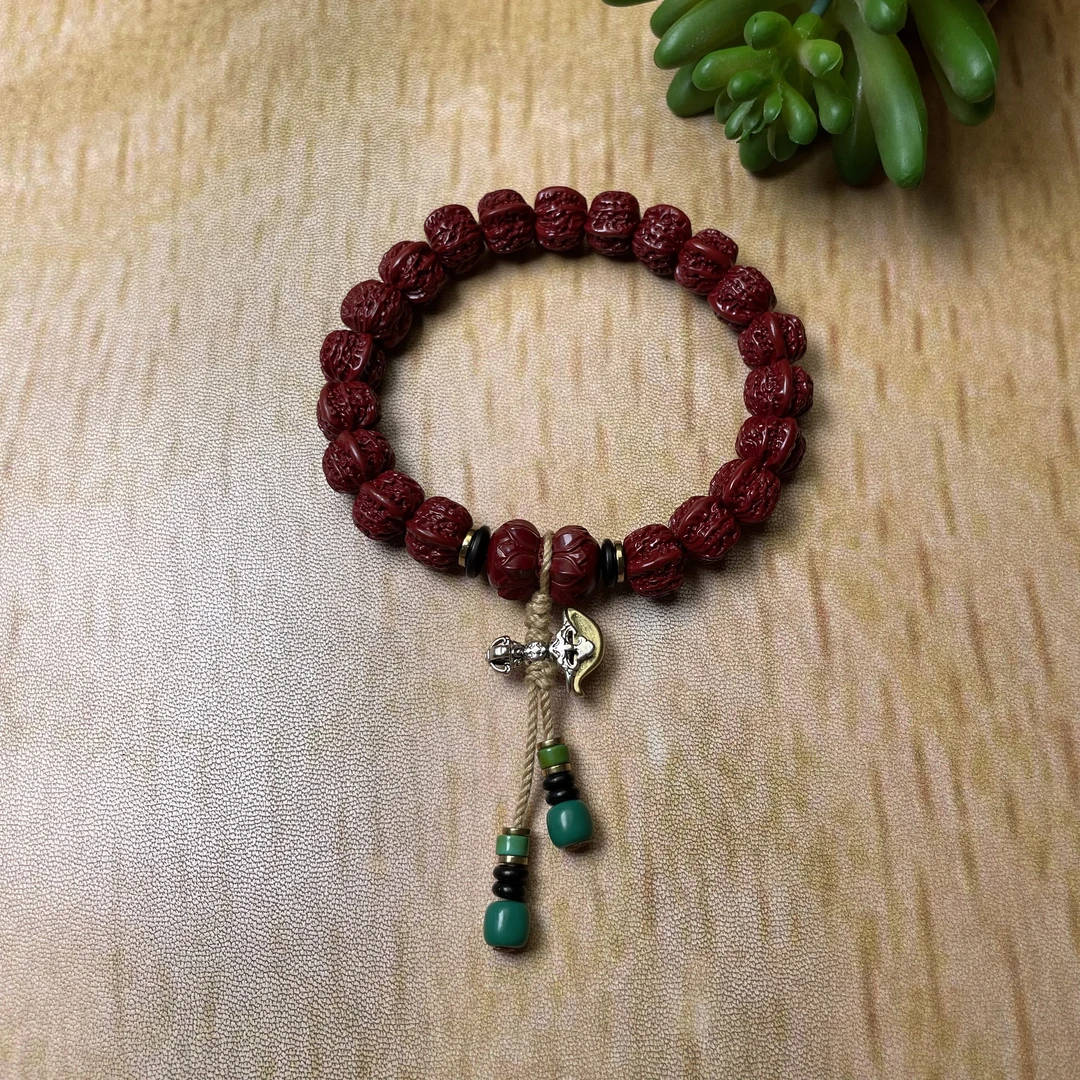 【朱砂】11mm雕刻核桃款朱砂手串