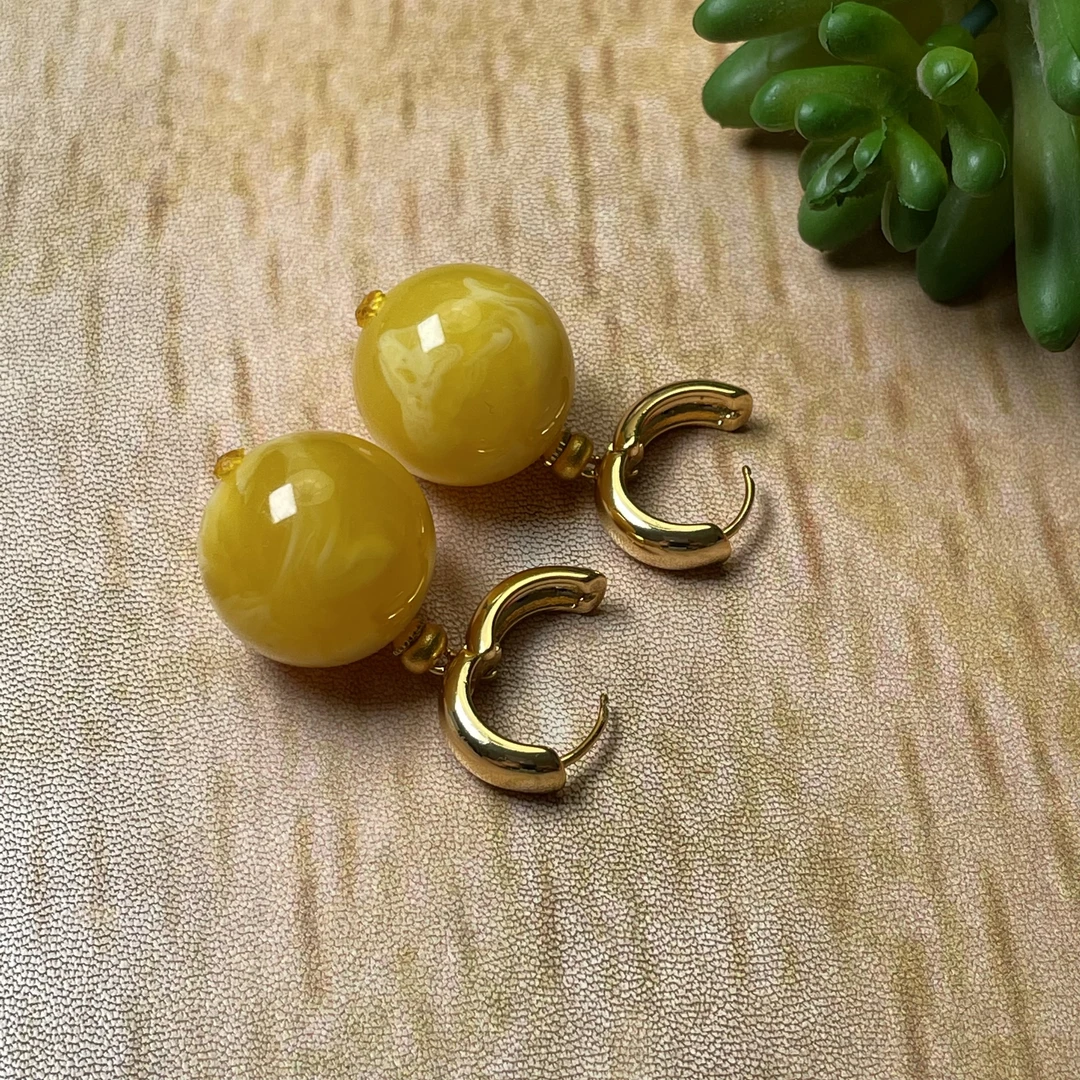 【黄花纹】20mm圆珠耳饰经典款优质的时尚耳饰