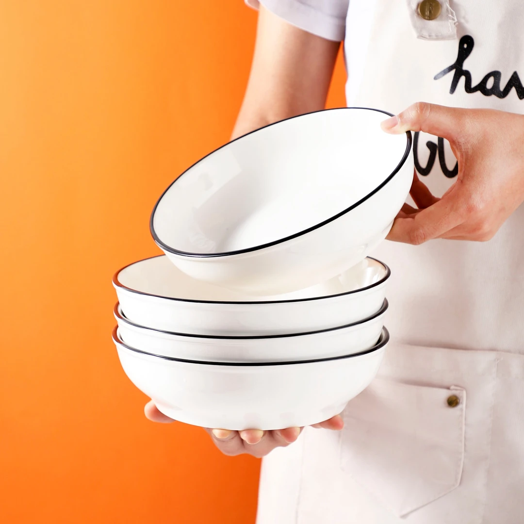 新款深盘菜盘子简约利比深盘子饭盘汤盘套装白色餐盘米饭碗家用