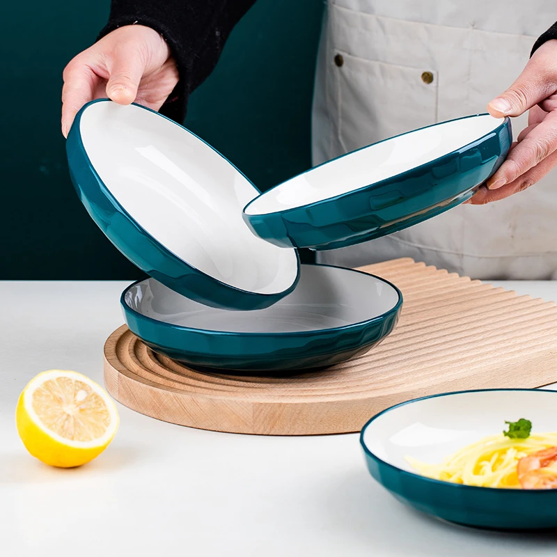 祖母绿盘子菜盘子家用新款陶瓷盘高档轻奢餐盘创意组合深盘子餐具