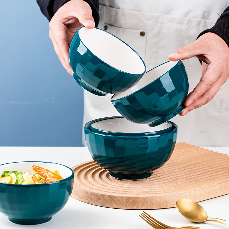 轻奢孔雀绿吃饭碗喝汤小碗餐具套装高颜值家用米饭碗创意欧式陶瓷