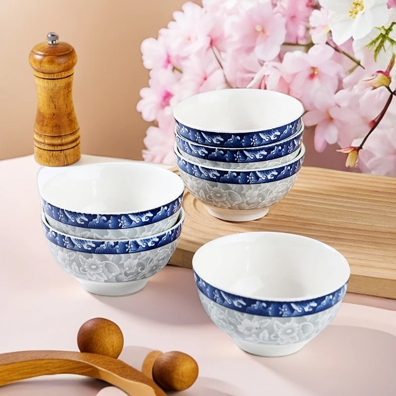 釉下彩青花4.5英寸10只米饭碗家用碗创意吃饭碗面碗餐具复古陶瓷