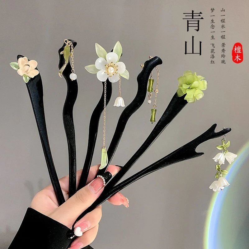 夏天汉服头饰木质发钗气质中国风步摇簪子古风流苏旗袍盘发发簪女