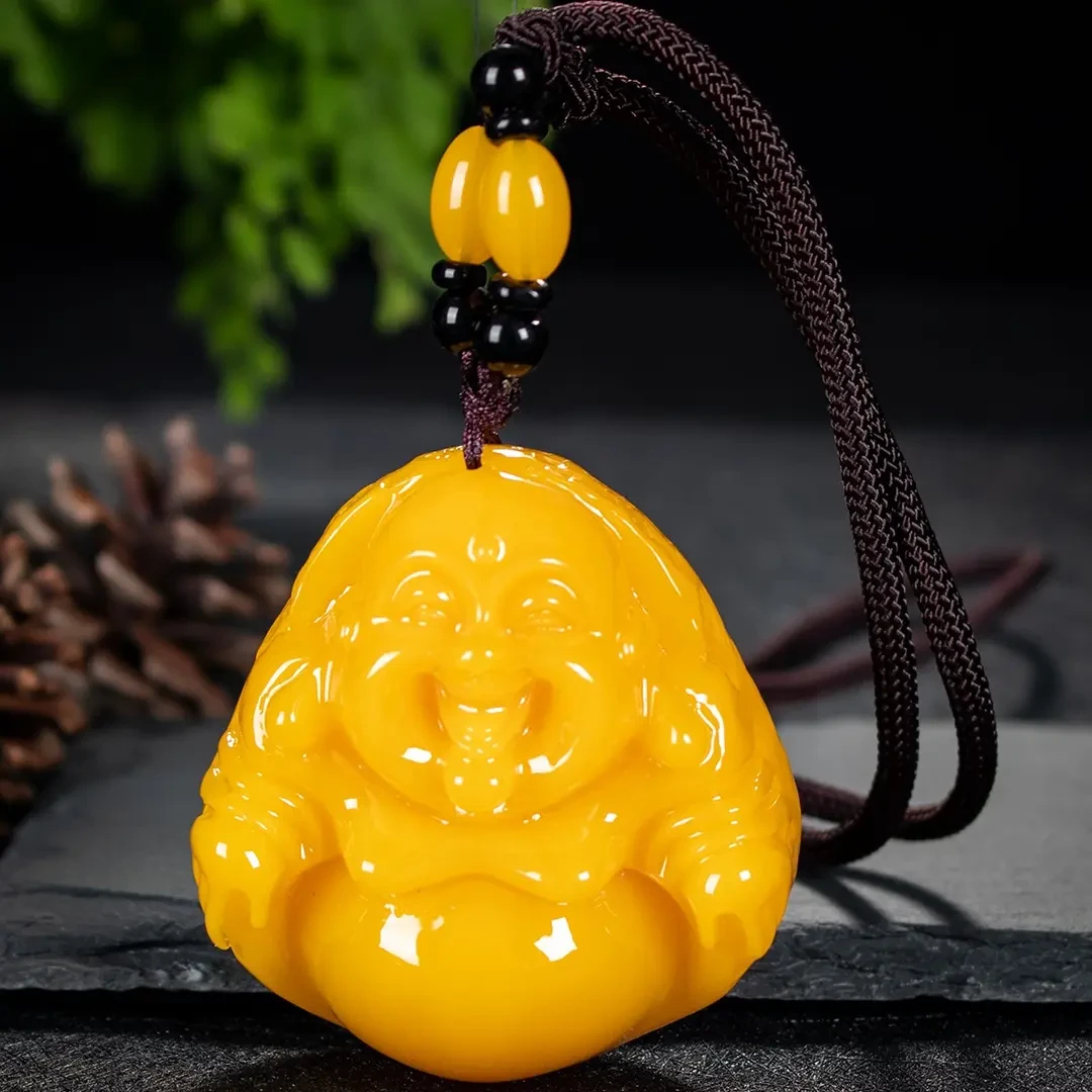 D048笑口常开原皮大佛公毛项链百搭毛衣链饰品