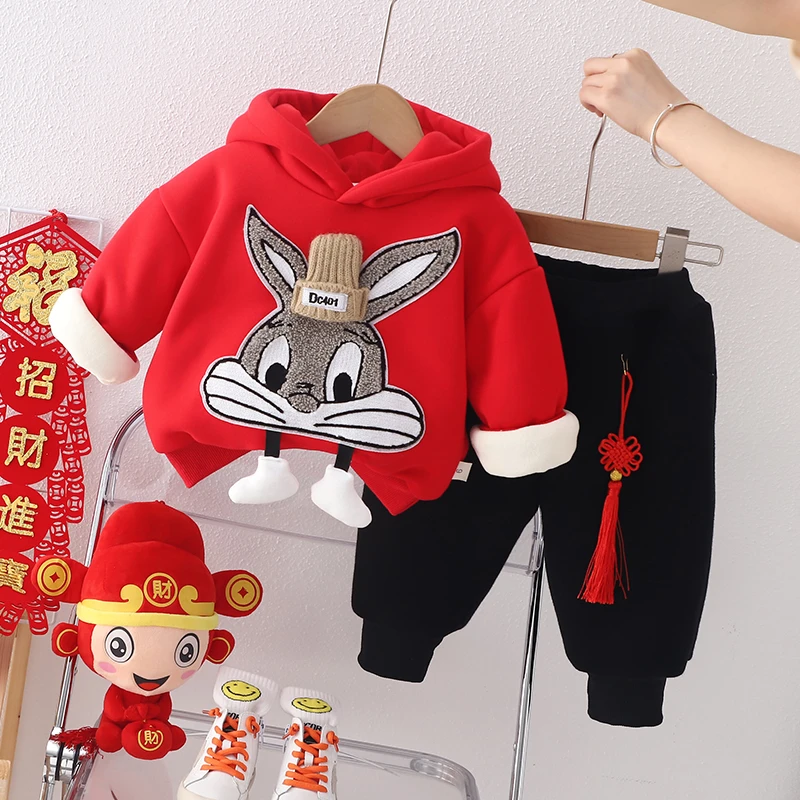 宝宝拜年服男女童加绒加厚套装过年婴幼儿周岁衣服冬季儿童新年装