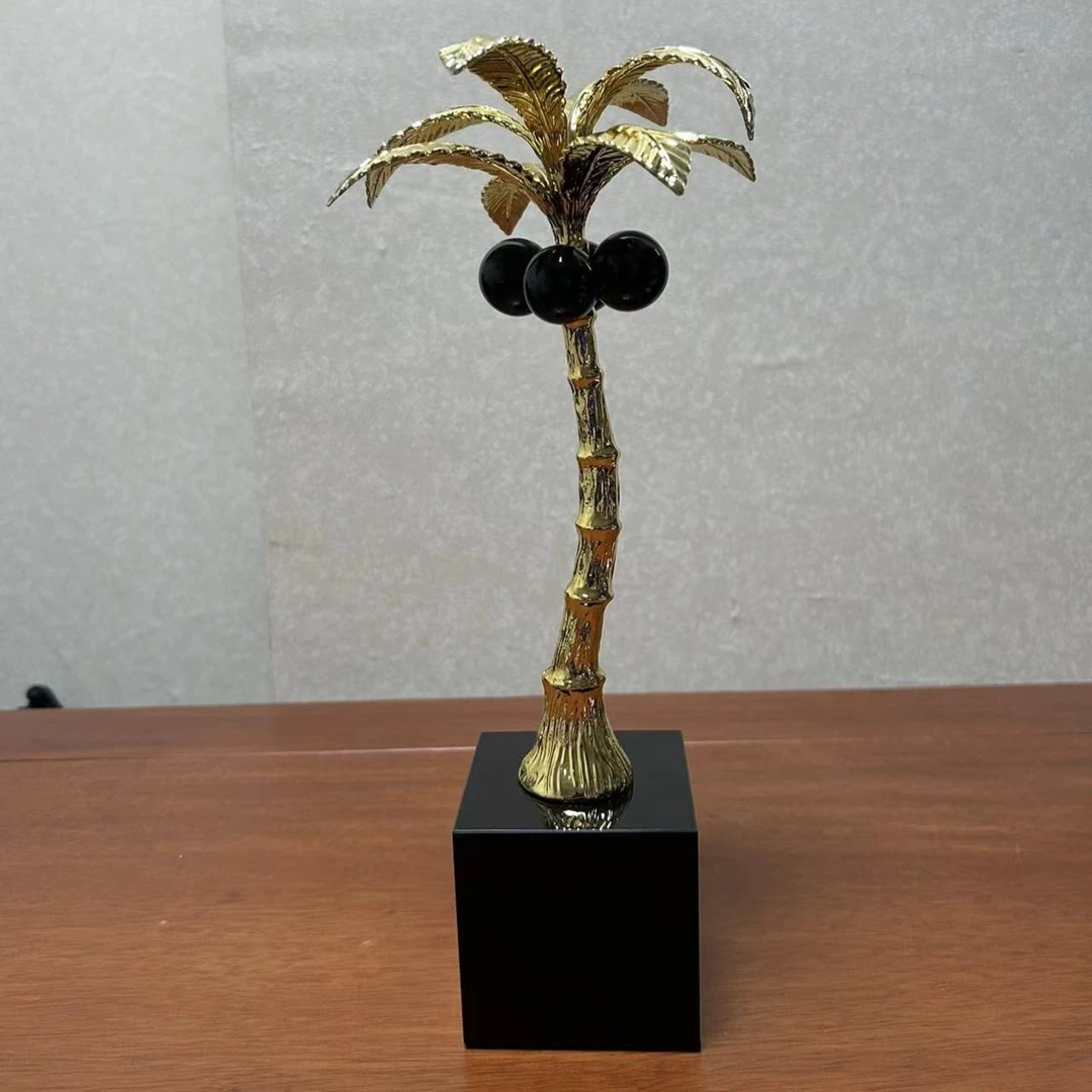 新中式轻奢客厅酒柜电视柜椰子树装饰品摆件客厅玄关样板间工艺品