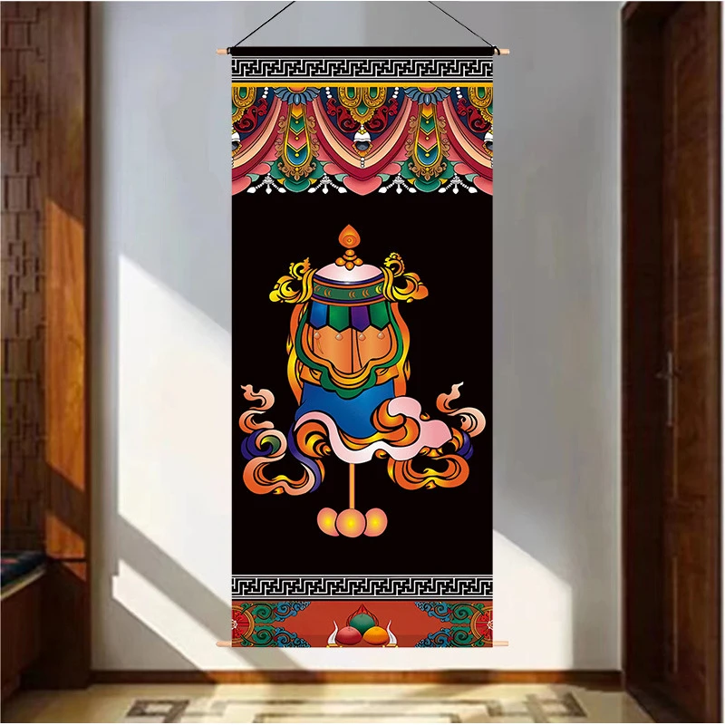 吉祥八宝暖居入户玄关装饰挂画布艺客厅背景墙挂布走廊过道布艺画