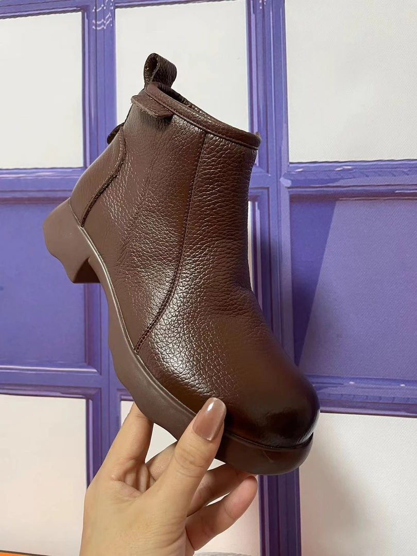 宠粉链接.新款冬季真皮牛皮软底软面时尚平底保暖短靴