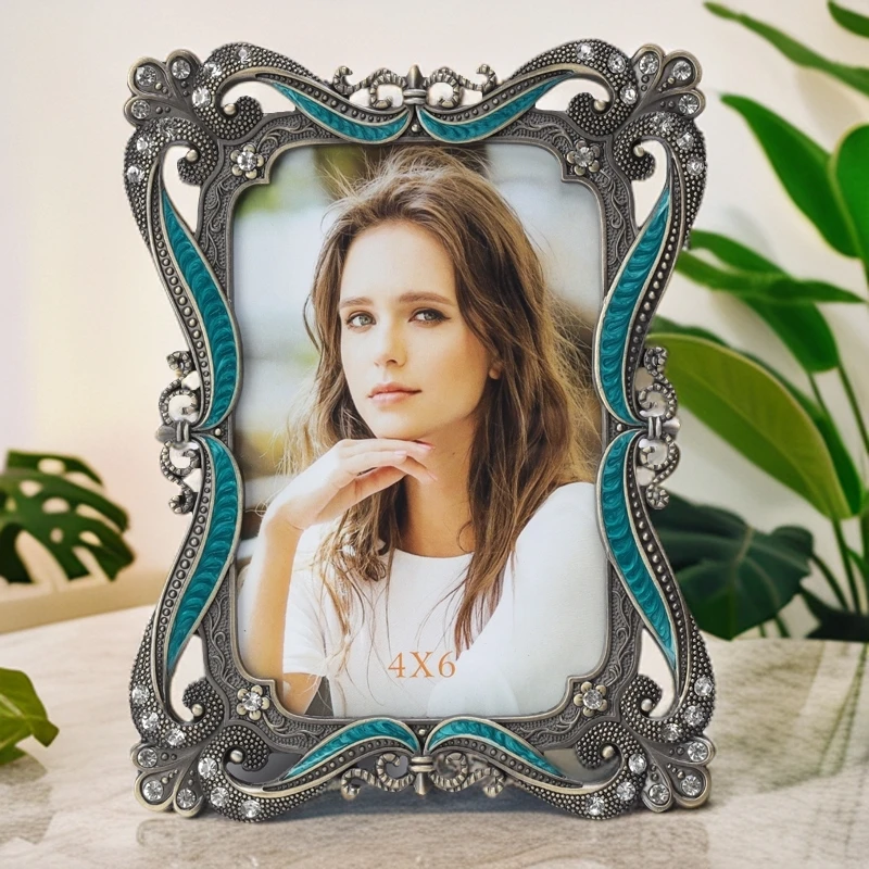 创意轻奢金属水钻相框摆台欧式复古像框摆件 现代简约婚纱照相片