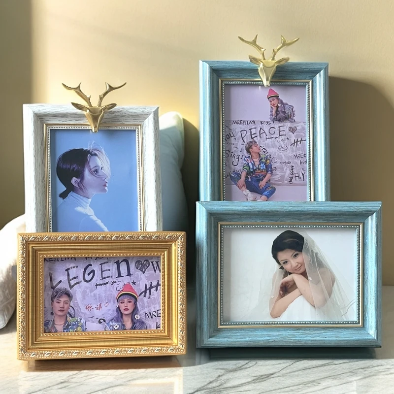 创意个性鹿头仿木摆台相框欧式时尚家居装饰画框挂墙照片墙像片框