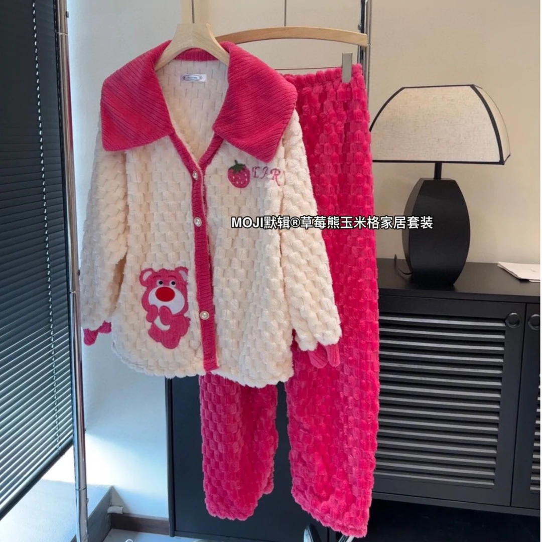 【新疆包邮】睡衣女学生加绒加厚秋冬保暖套装女毛绒家居服气质时尚