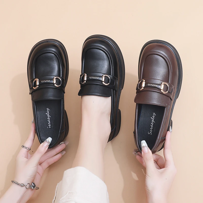 沈都乐福鞋女软皮单鞋2024春秋新款英伦风平底小皮鞋百搭工作鞋女