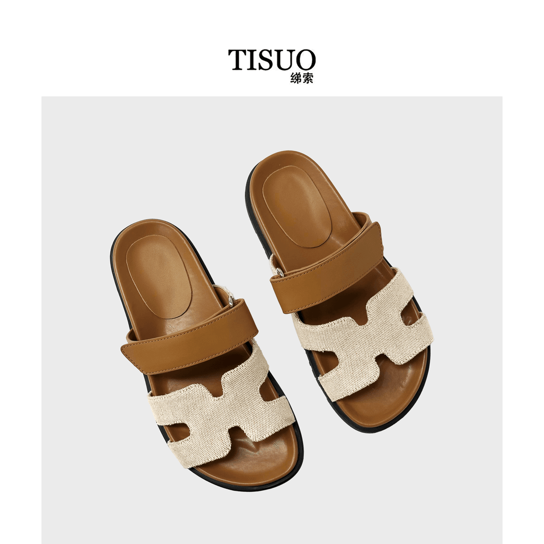 TISUO/绨索魔术贴牛皮爱马拖鞋TS546089