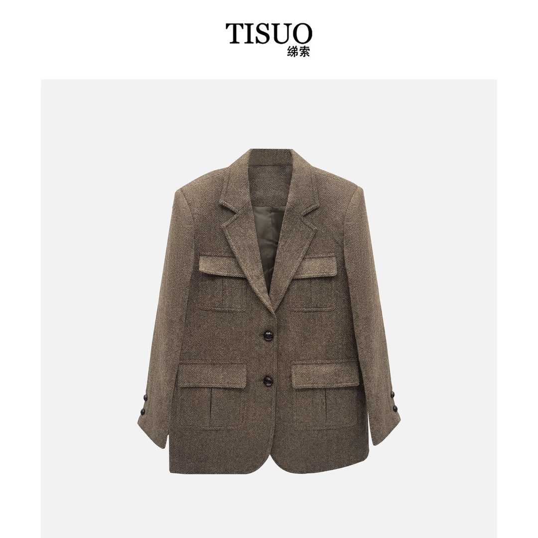 TISUO/绨索 “构筑风骨”复古人字纹羊毛西装外套 TS310602