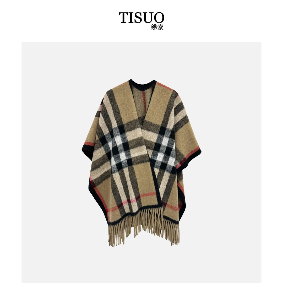 TISUO/绨索 复古流苏双面提花斗篷式大披肩 TS58B0375