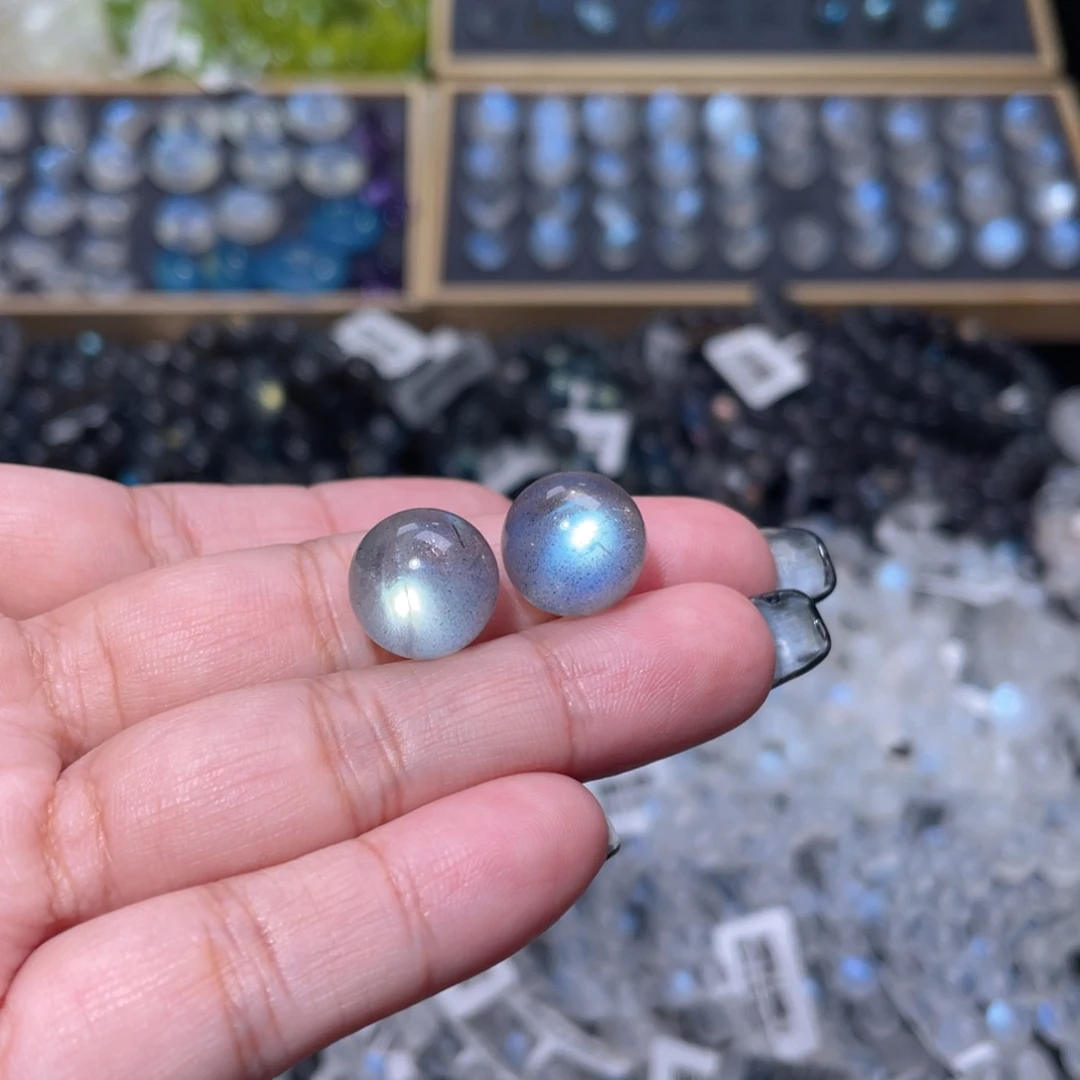 拉长石裸石未镶嵌刘****灰月光单珠12.7mm
