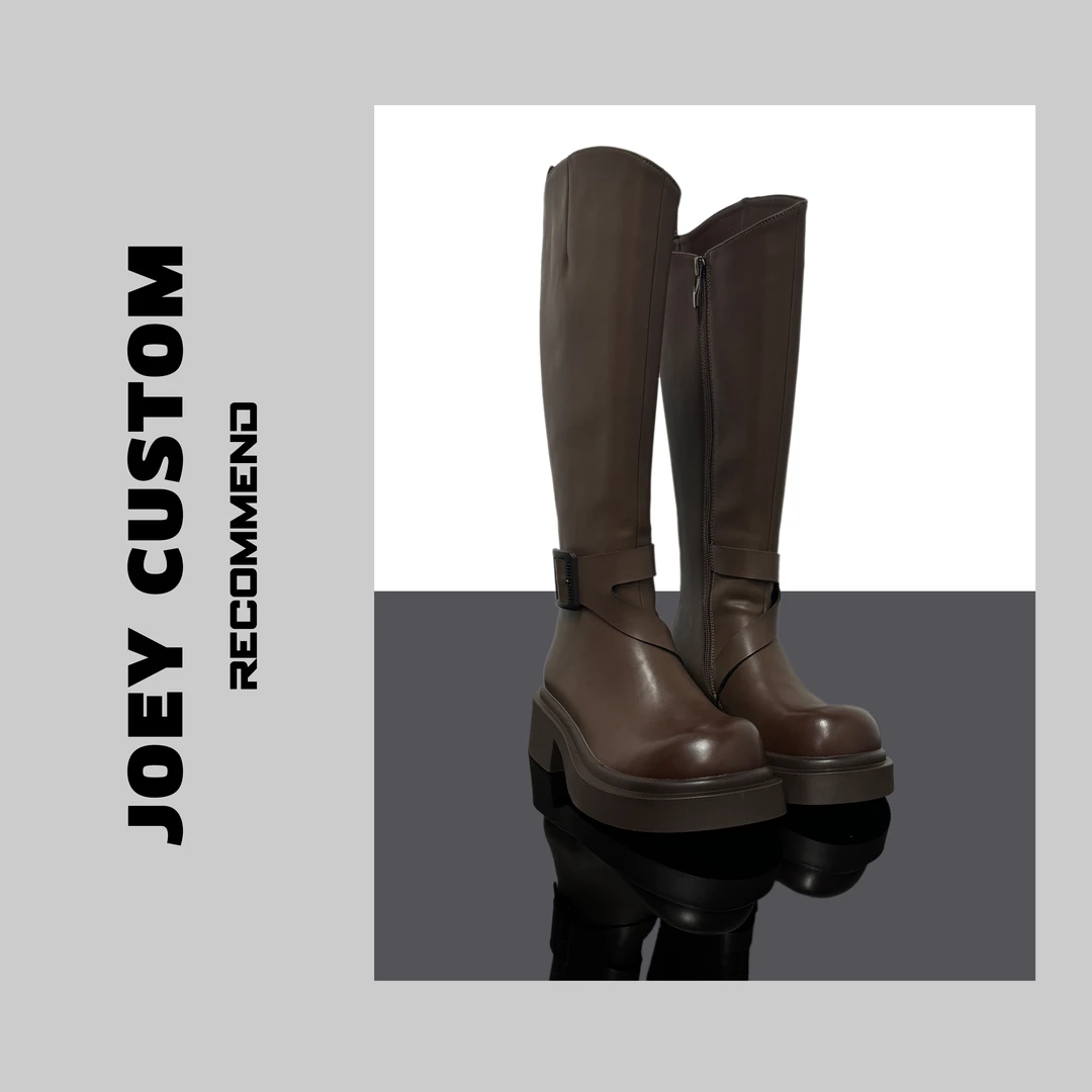 【JOEY】春款上新皮带扣长筒靴圆头显瘦英伦风骑士靴 999-117