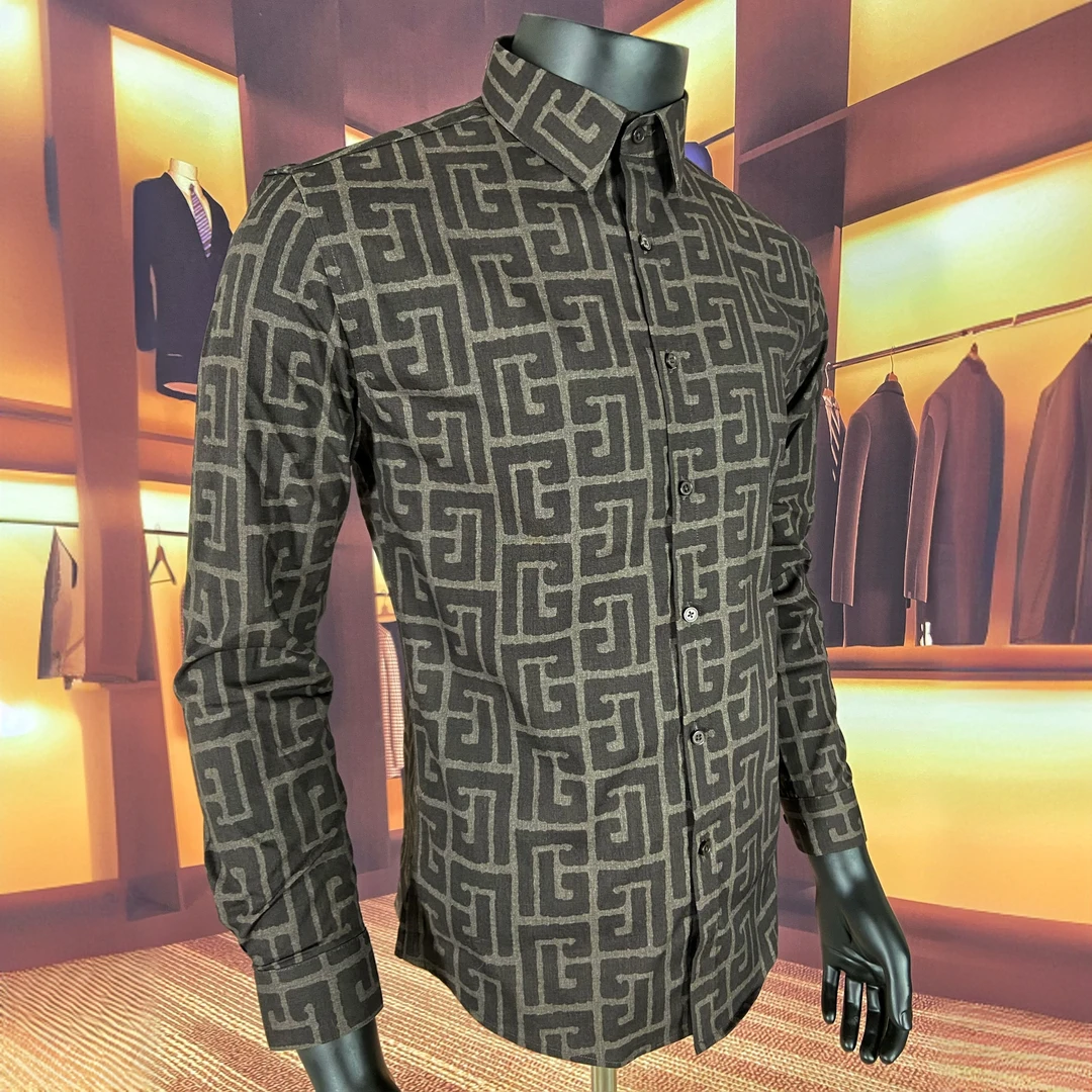 欧货高奢衬衫2024秋冬季新款痞帅高级感潮牌休闲印花长袖男士衬衣