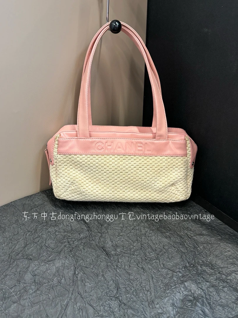 95新 Chanel/香奈儿 （K）chanel 粉色编织手提包