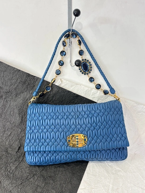 95新 MIU MIU/缪缪 miumiu蓝色法棍腋下包
