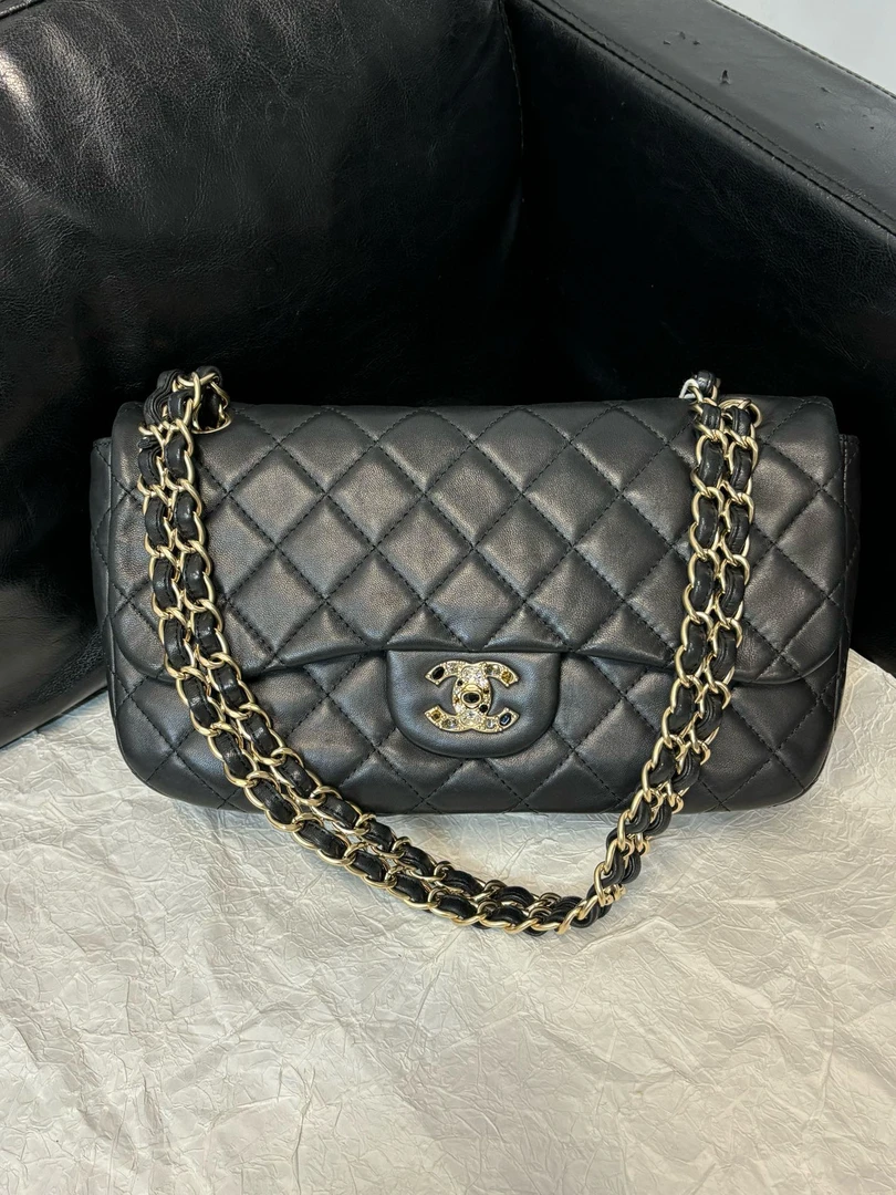 95新 Chanel/香奈儿 (K)chanel 黑金钻扣cf斜挎包