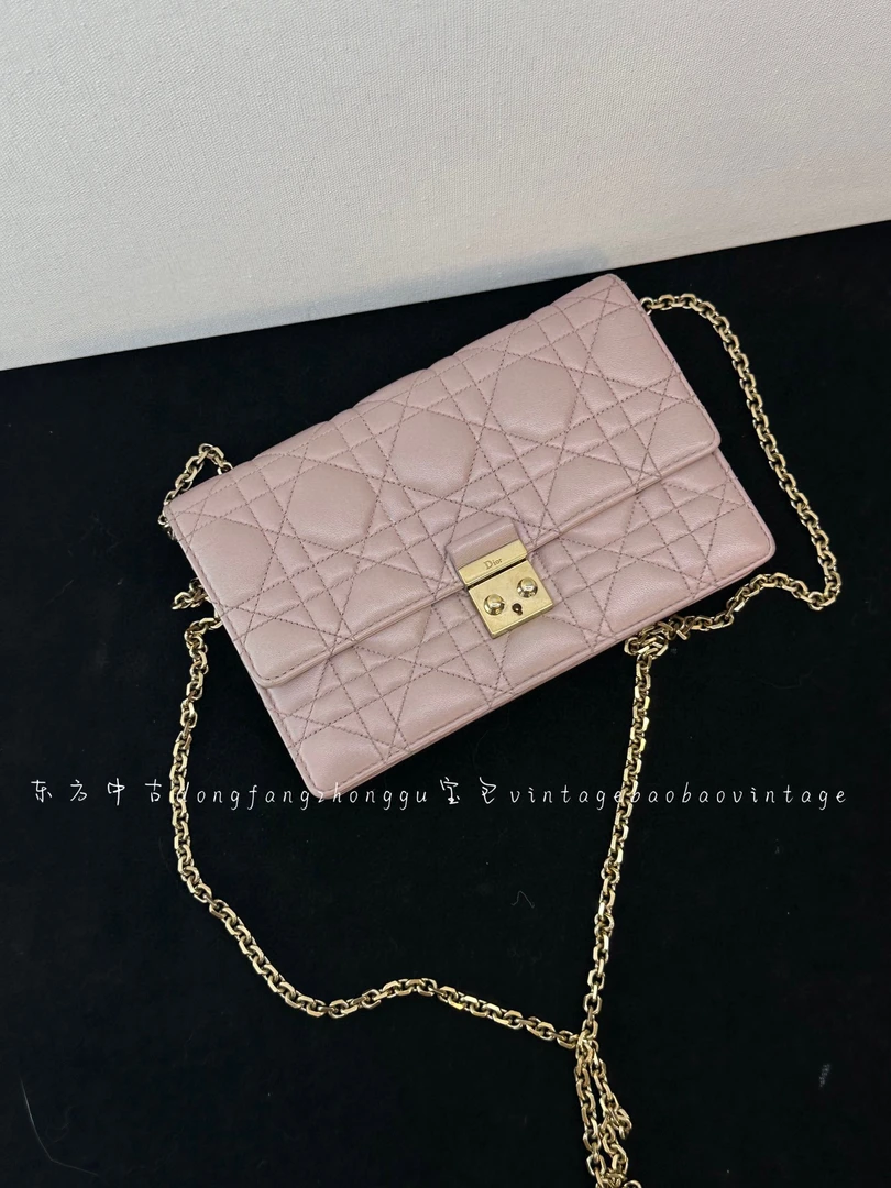 95新 DIOR/迪奥 (K)dior 粉色链条斜挎包