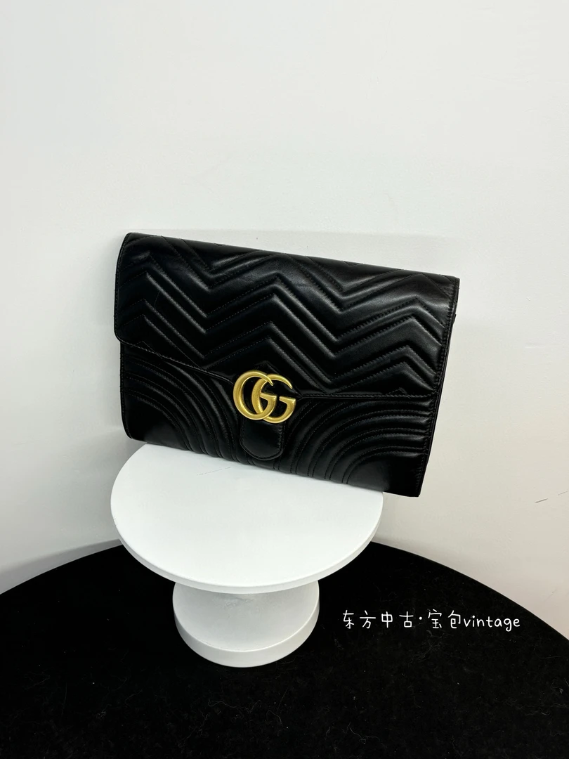 95新 GUCCI/GUCCI (K)gucci 黑金马蒙手拿包