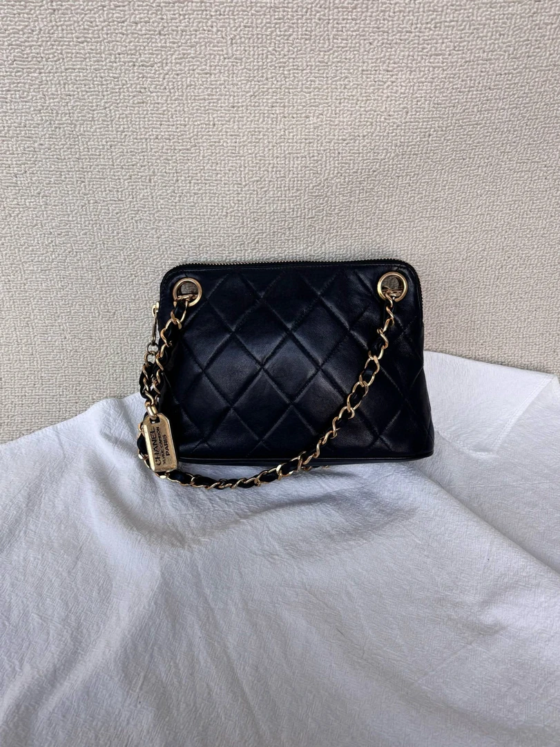 95新 Chanel/香奈儿 chanel黑金菱格纹贝壳单肩包