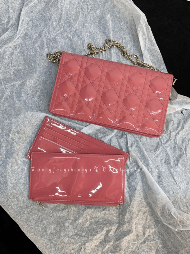 95新 DIOR/迪奥 (K)dior粉色三合一带两子斜挎包