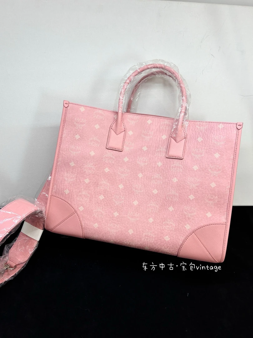 95新 MCM （K）mcm 粉色托特大号斜挎包