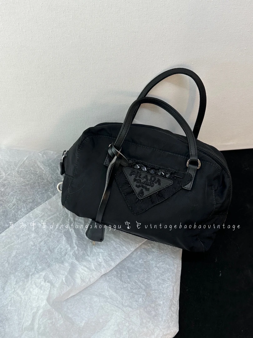95新 Prada/普拉达 （K）prada 黑色波士顿手提包