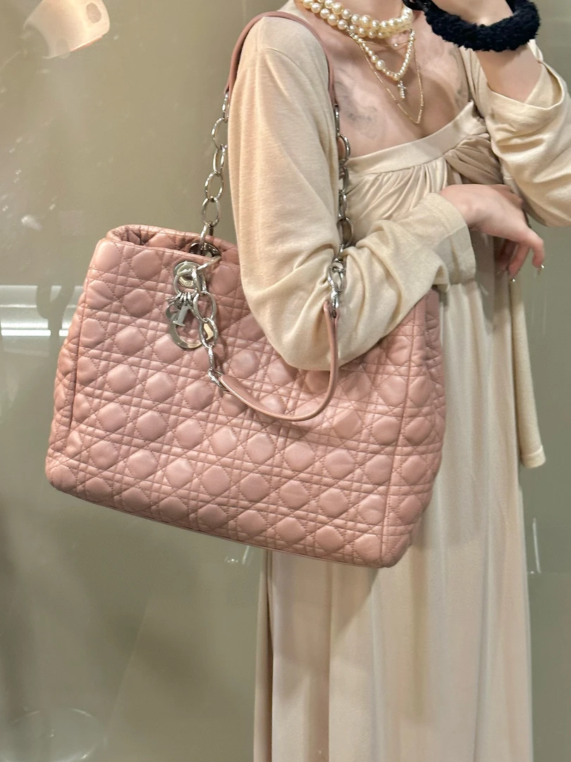 95新 DIOR/迪奥 dior 粉色戴妃tote单肩包