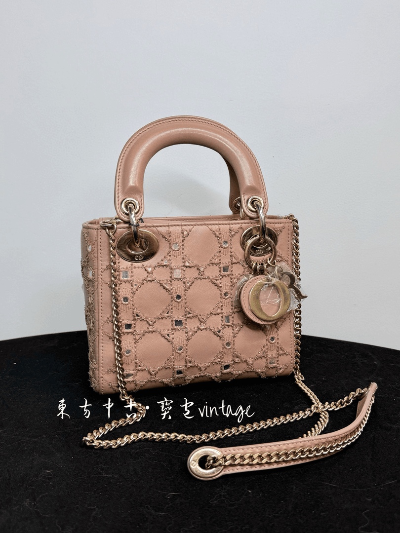 95新 DIOR/迪奥 (K)dior 裸粉色三格满天星戴妃斜挎包