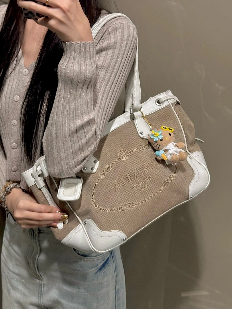 95新 Prada/普拉达 prada 拼色tote单肩包(K)