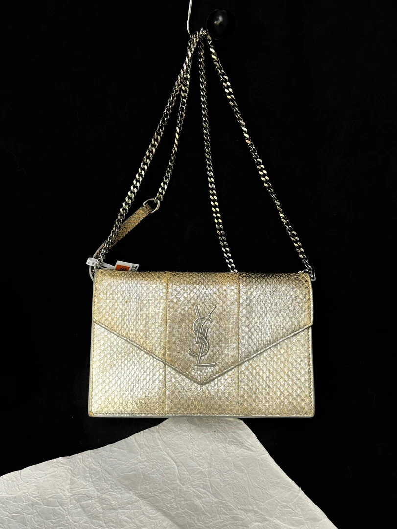 95新 YSL/圣罗兰 ysl 金色蛇纹信封斜挎包