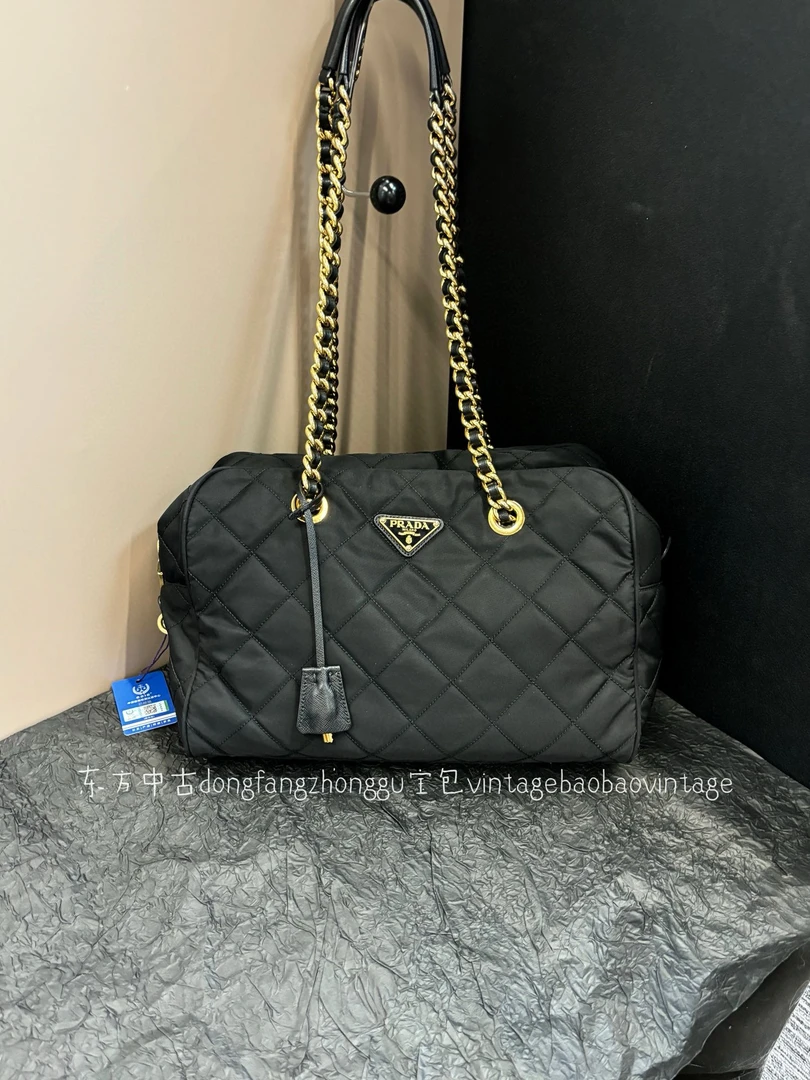 95新 Prada/普拉达 prada 黑金波士顿单肩包
