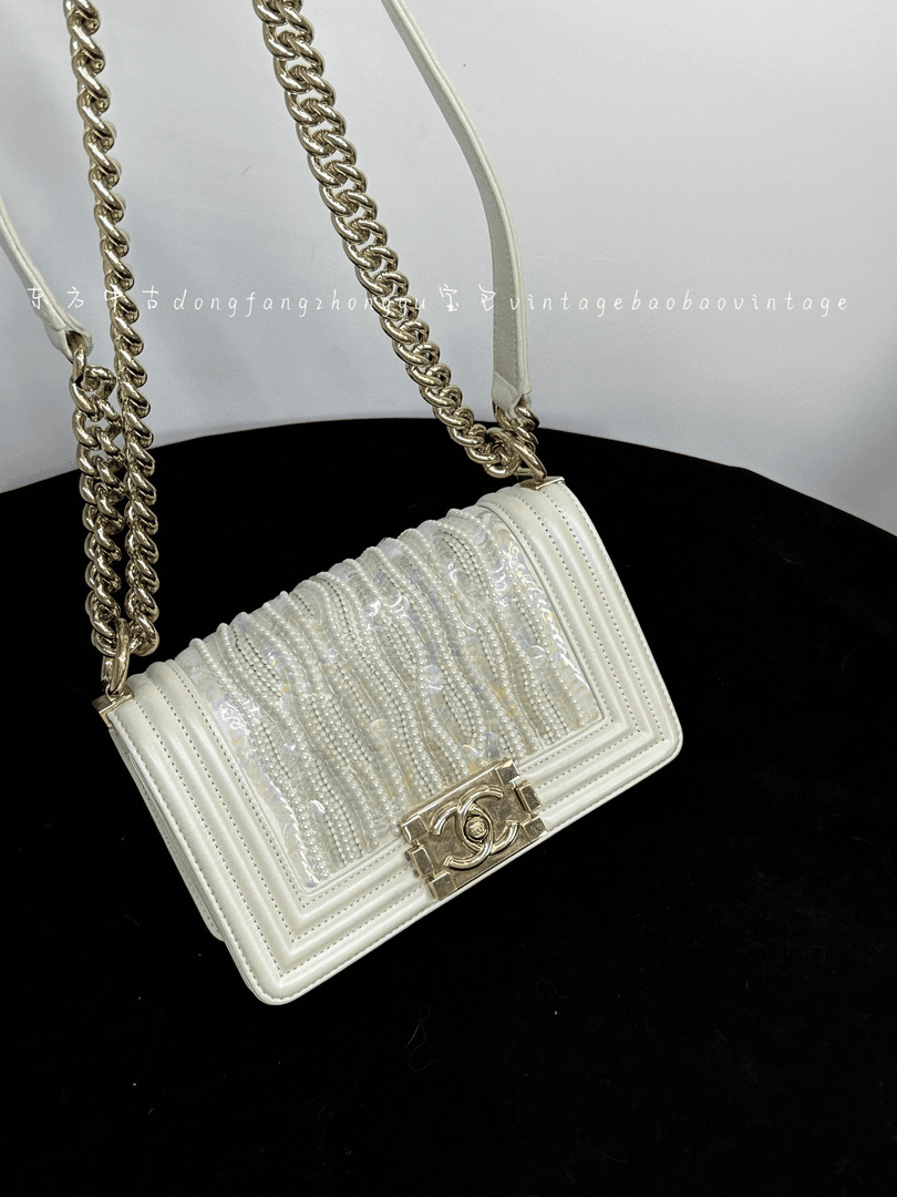 95新 Chanel/香奈儿 (K)chanel 白金珍珠小号leboy斜挎包
