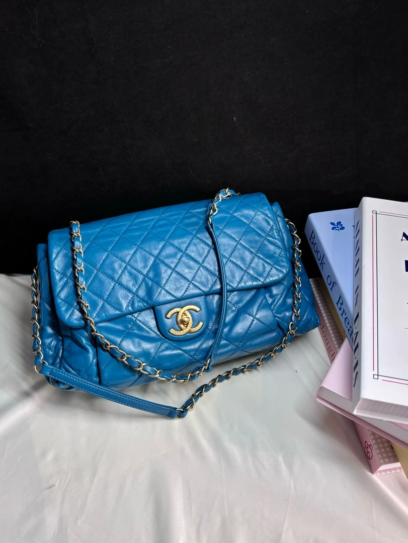95新 Chanel/香奈儿 chanel 蓝色cf单肩斜挎包