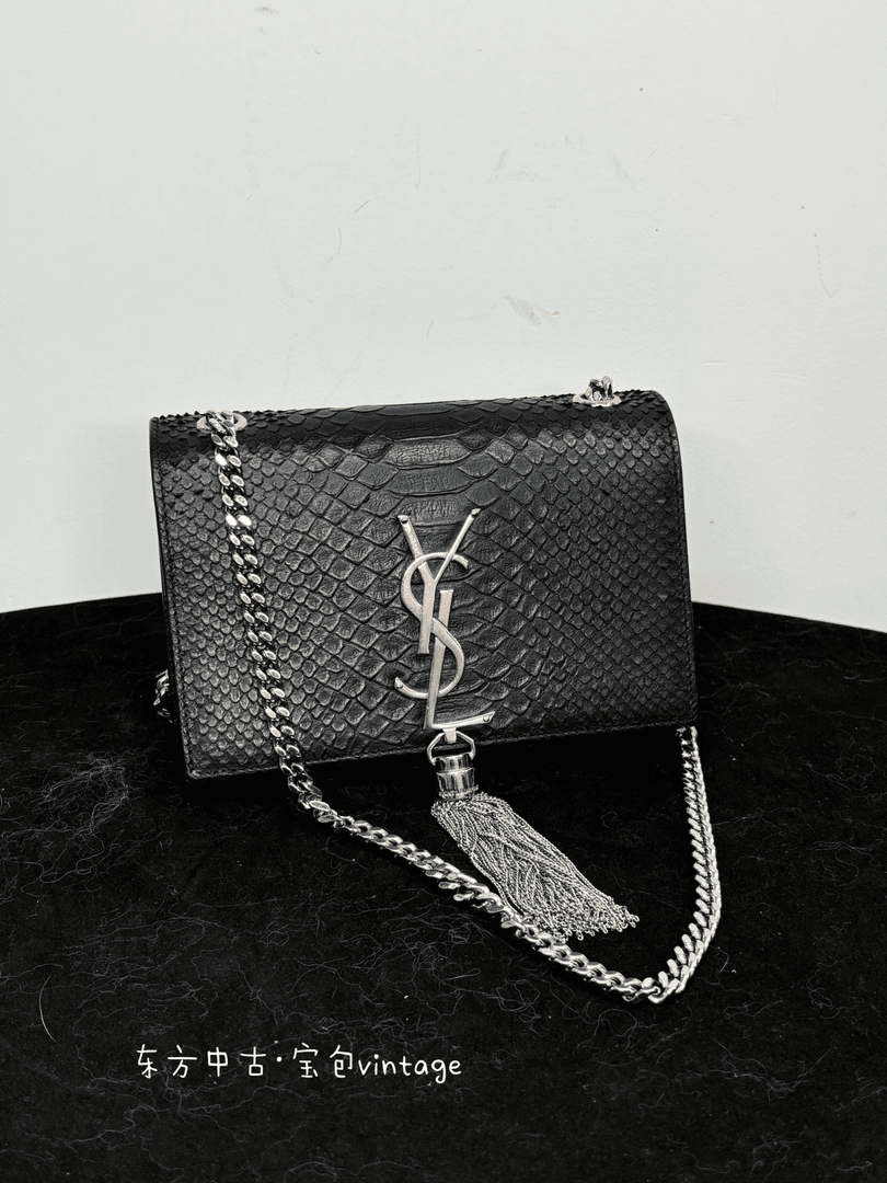 95新 YSL/圣罗兰 ysl 黑银蛇压纹流苏kate斜挎包