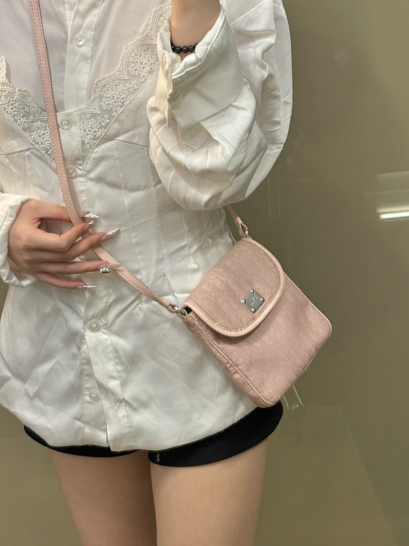 95新 DIOR/迪奥 Dior 樱花粉老花斜挎包
