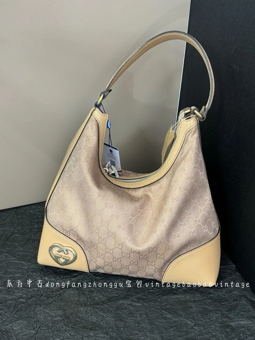 95新 GUCCI/古驰 gucci奶茶色单肩腋下包