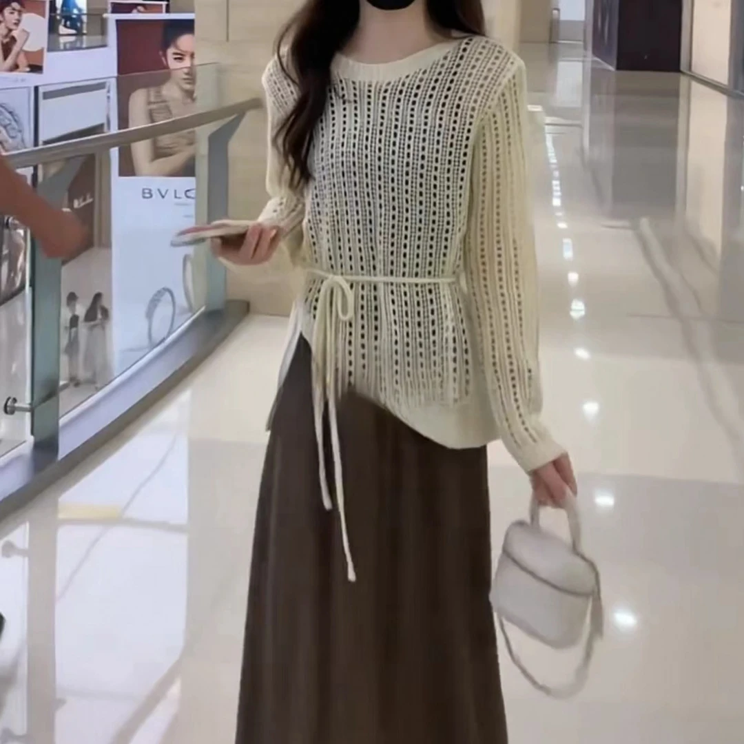 【慵懒入秋】2024设计师新款不规则针织衫 吊带裙套装