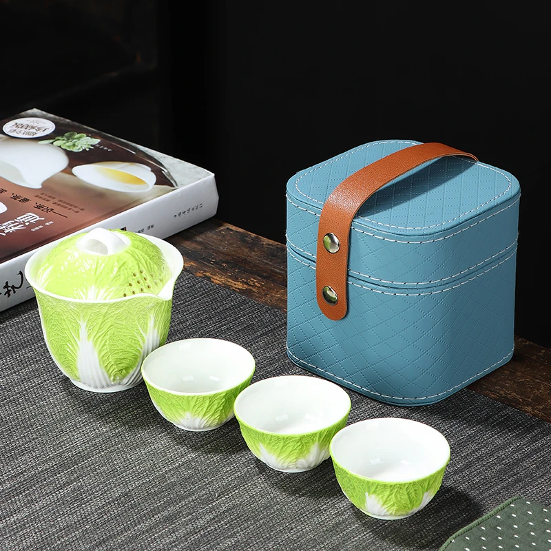 闲秋羊脂玉白菜旅行茶具便携式家用旅行茶具套装便携茶具茶壶茶具