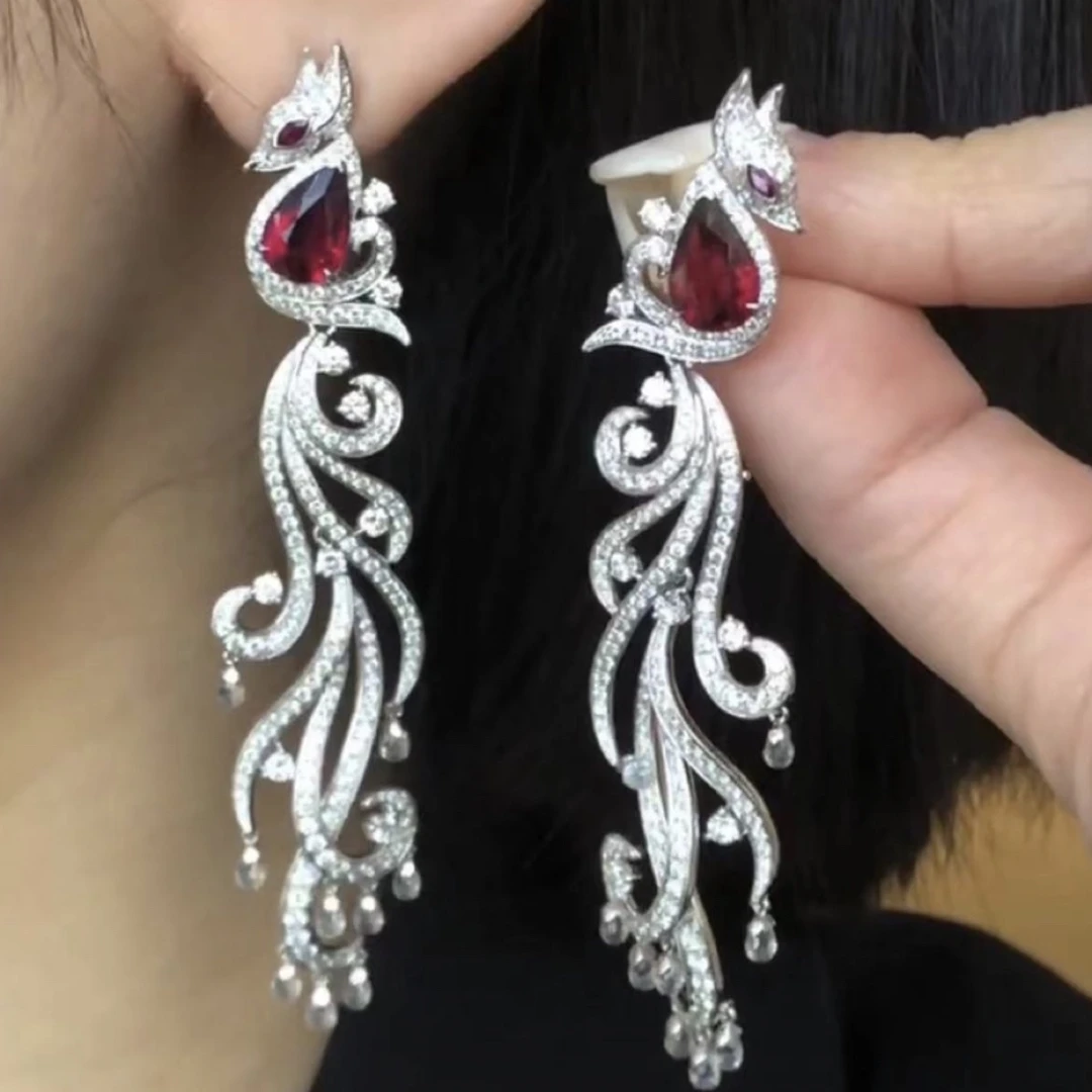 ZCY/子成说 925银合成锆石耳饰 素款精美镶嵌女士红色狐尾耳环