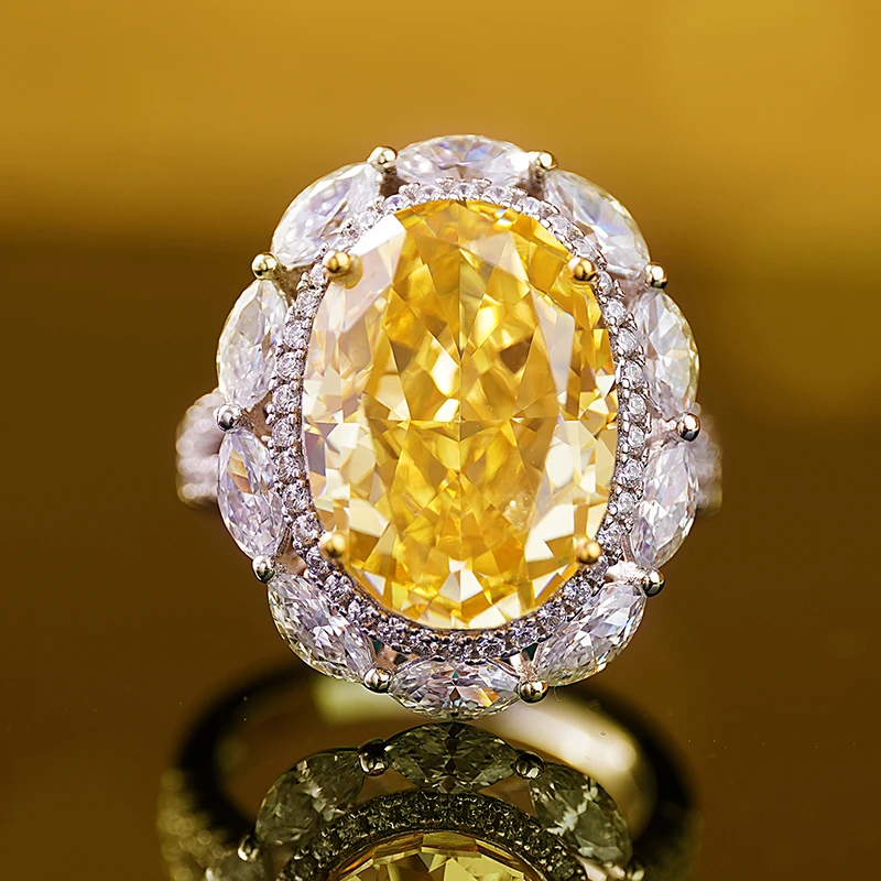 ZCY/子成说 925银合成锆石戒指 黄色钻戒指 29.7ct ZCJZ01610