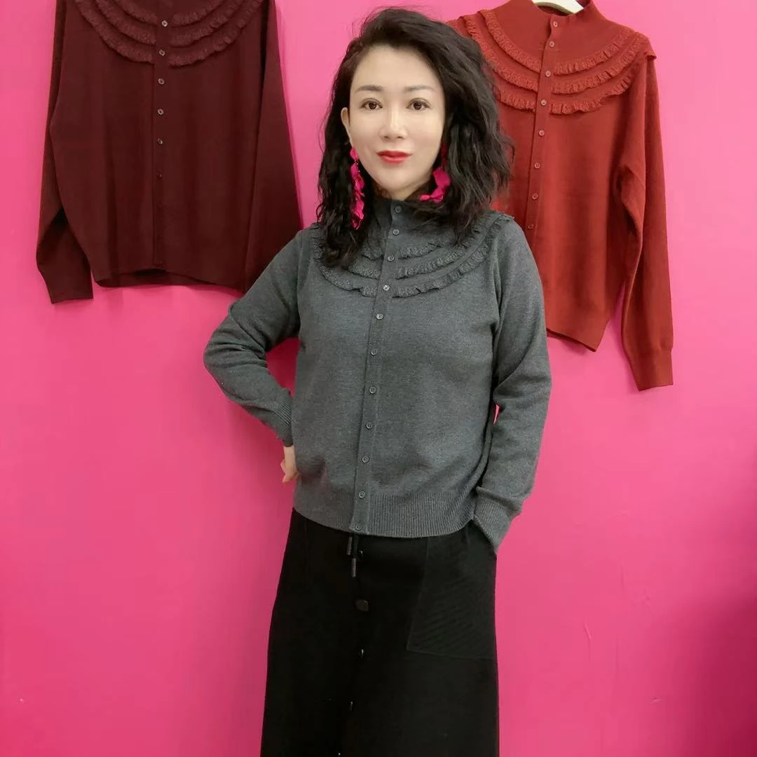 高品质秋冬时尚花边假两件针织毛衣SS2437