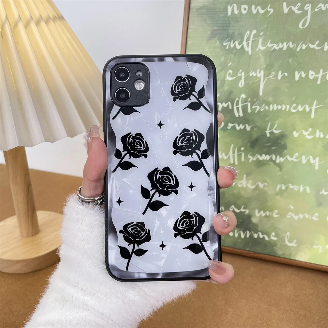 她的熊适用于苹果11满屏玫瑰手机壳防摔简约玻璃壳唯美时尚不撞款